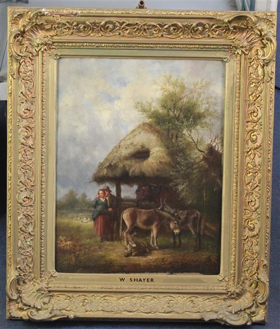 Attributed to William Shayer (1787-1879) Figures and donkeys in a landscape, 17.5 x 14in.